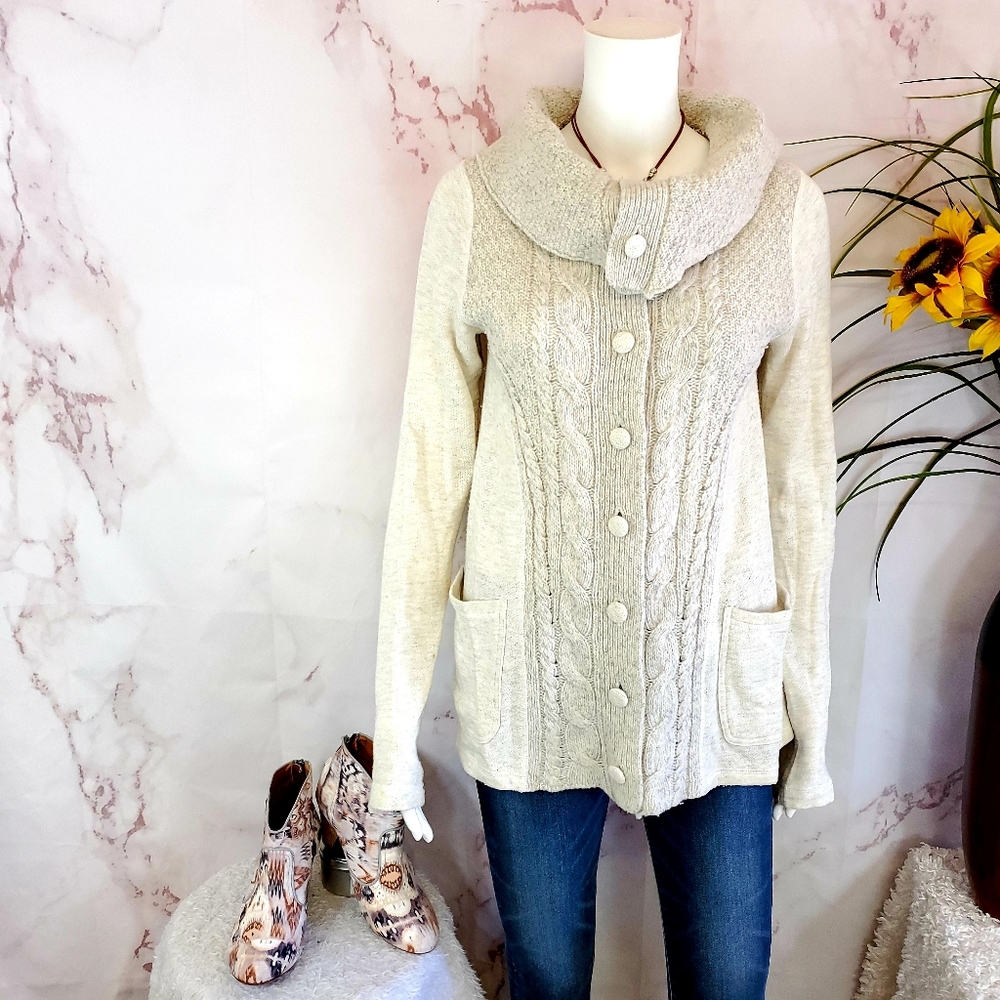 Anthropologie Saturday Sunday mixed media cable knit cardigan